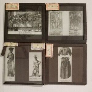 Four Antique Glass Magic Lantern Slides Classical Greek & Medieval Themes
